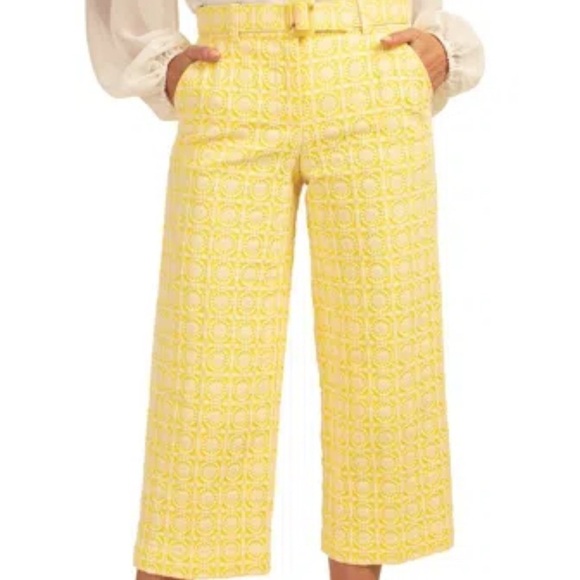 Trina Turk Pants - Trina Turk NWT Cropped Wide Leg Nicholson Pants Size 6 Yellow Embroidered Belted